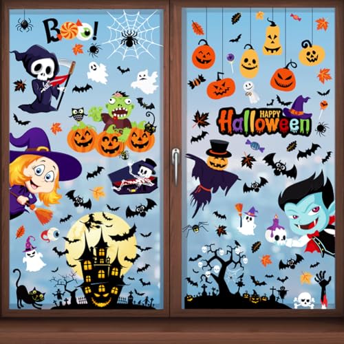 Halloween Window Clings Decorations - Black, 9 Sheets Reusable Static Stickers for Home & Office Windows