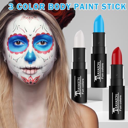 Red, White & Blue Face Paint Sticks for Sports & Events - Blue+White+Red