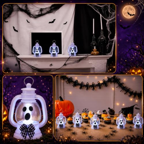 Halloween Mini Ghost Lanterns Set - 12 LED Ghost Lights for Halloween Decorations