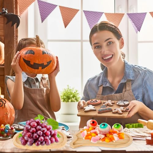 Halloween Pumpkin & Ghost Serving Trays - Bamboo Cheese Platter Set, 2 Pieces