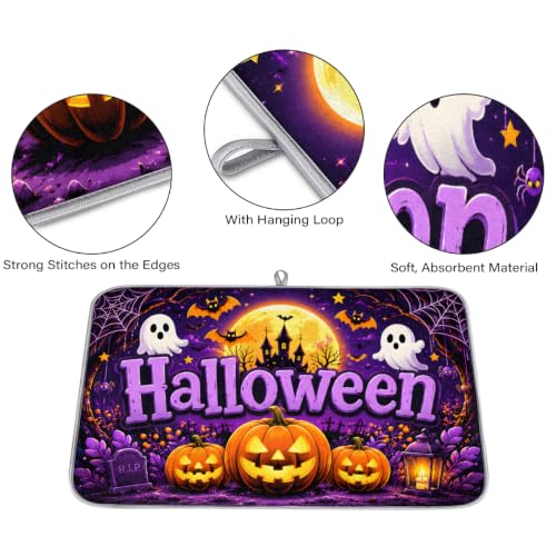 Halloween Ghosts Dish Drying Mat - Absorbent, Washable, Heat Resistant, 18x24 Inch - B 016