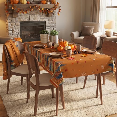 Fall Watercolor Tree Tablecloth 60x84 Inch Rectangular Autumn Decor - Washable Polyester, Seasonal Thanksgiving Cover - Fall Trees Variation