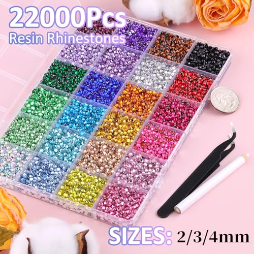 Multicolor Resin Rhinestones for Crafts & Jewelry 22000pcs + Glue & Tweezers