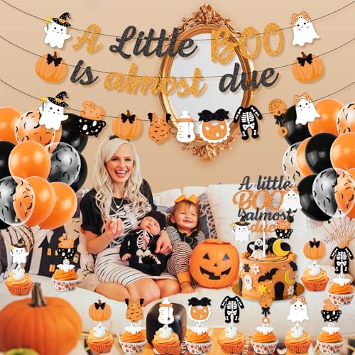 Halloween Baby Shower Decorations Set - Banners, Cake Toppers, Balloons, Ghost & Pumpkin Theme