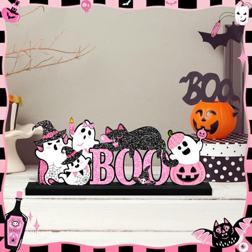 Halloween Pink Table Decorations Centerpiece - Pink Ghosts Metal Sign