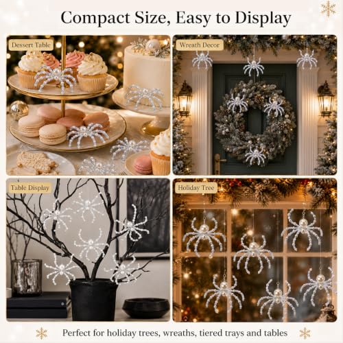 6-Pack Beaded Crystal Spider Ornaments for Halloween & Christmas Decor