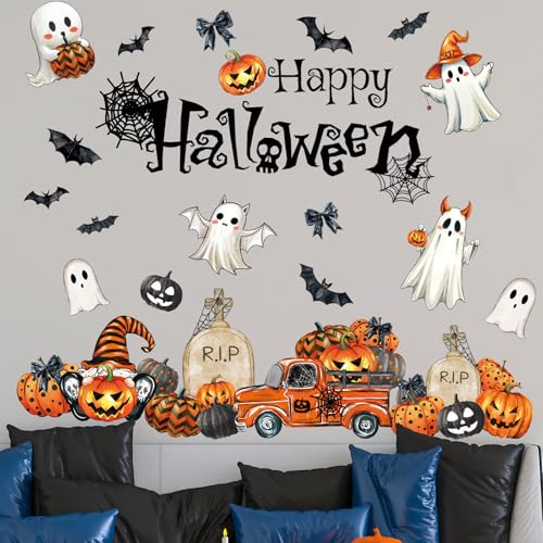 Halloween Wall Decals Set - Spooky Ghost Pumpkin Bat Spider Web Stickers for Home & Party Decor