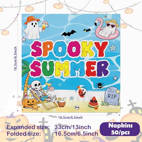 Summer Halloween Party Napkins - Ghost & Palm Tree Design, 50 Pcs
