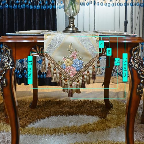 Luxury Velvet Table Runner 120 Inches Long with Damask Jacquard Design - Beige, X-Variation