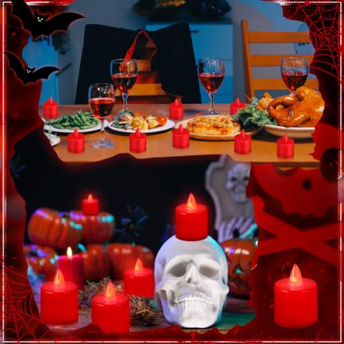 Red LED Tealight Candles 48 Pack - Battery Operated, 1.8 Inch, Flameless Decor