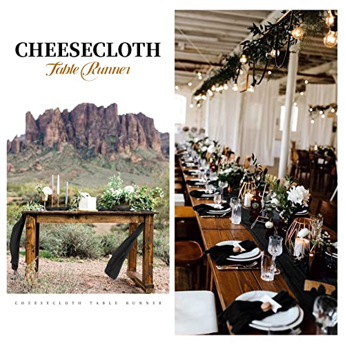 Black Cheesecloth Table Runner Set - 6 Pack Extra Wide 35x120 Inch - Bohemian Wedding Decor