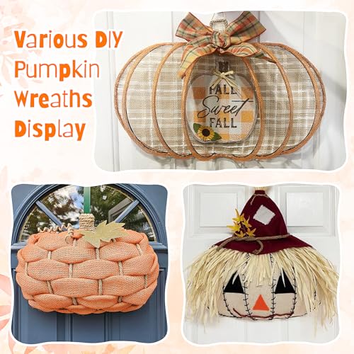 3 Pieces Fall Pumpkin Wreath Frame - 15 x 11 Inch Metal Wire Halloween & Thanksgiving Decor Variation of 3