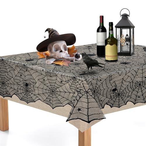 54x72 Inch Spider Web Lace Tablecloth Halloween Gothic Party Decor
