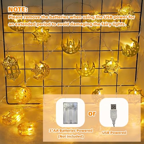 Ramadan Decorations String Lights 13FT 20 LED USB/Battery Operated 8 Modes Warm White