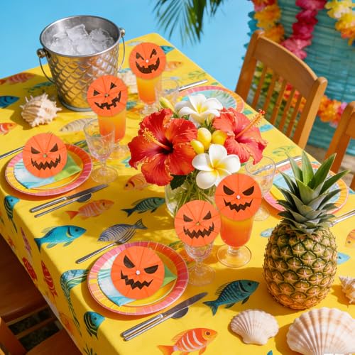 120 Pcs Summer Halloween Cocktail Umbrellas Drink Picks Pumpkin Design
