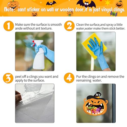 Halloween Window Clings Set - 6 Large Static Decals for Indoor & Outdoor Decorations