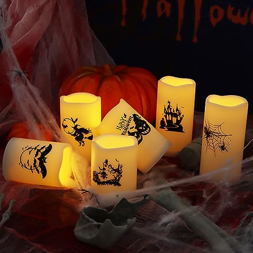 Halloween Outdoor Flameless LED Candles Set of 6 - Ivory, 3 Sizes with Remote Timer