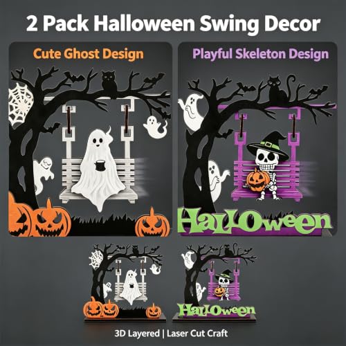 Primitive Halloween Ghost & Skeleton Swing Decor - Indoor Table Centerpiece