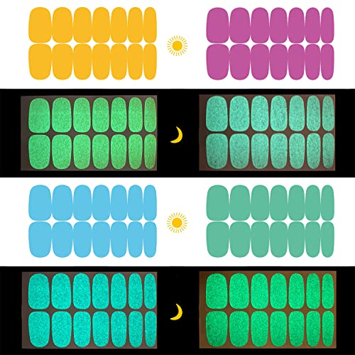 12 Sheets Luminous Full Wrap Nail Polish Strips - Glow in The Dark Nail Decals with Nail File