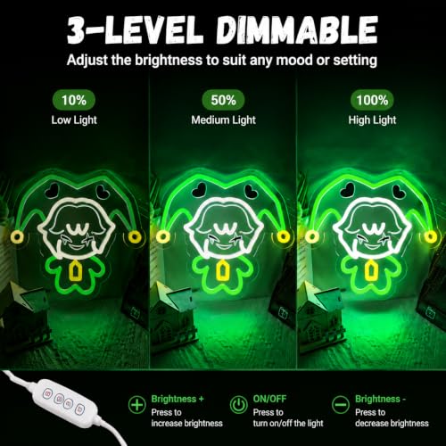 Green Harlequin Circus Neon Sign Wall Decor - 11.8x10.2 Inches with Dimmable LED USB Light