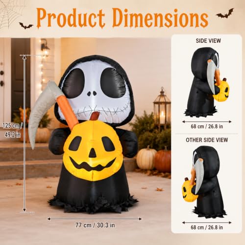 4 ft Halloween Inflatable Grim Reaper & Pumpkin Yard Decoration Outdoor Decor