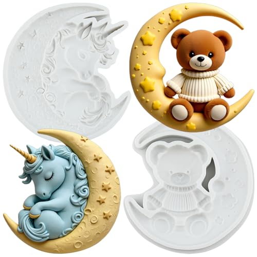 Unicorns & Bear Moon Silicone Mold Set for Cake Decorating - Style H