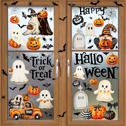 Halloween Ghost Pumpkins Window Clings - Double-Sided Reusable Halloween Decals