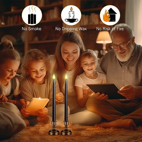 Retisee 24 Pcs 13-Inch Black Flameless LED Candles with Base - Halloween Decor