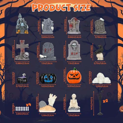 Halloween Fairy Garden Miniature Decor Set with Tombstones & Spooky Figures