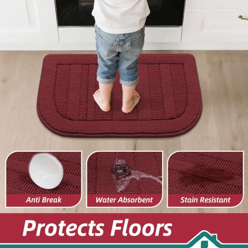 24x36 Inch Non Slip Washable Kitchen Sink Rug - Red, Semicircular Variation