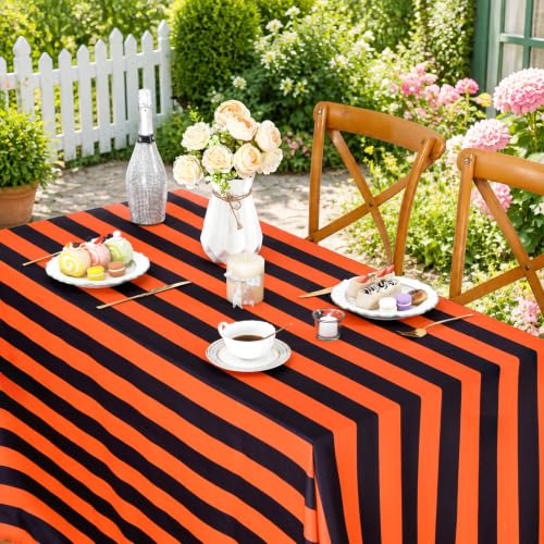 Halloween Black and Orange Striped Rectangle Tablecloth 57x120 Inch - Waterproof & Durable