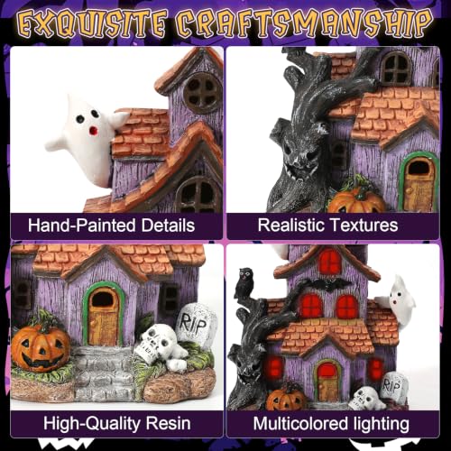 Lighted Halloween Village House with LED Lights - Haunted House Decor, Spooky Tabletop Display