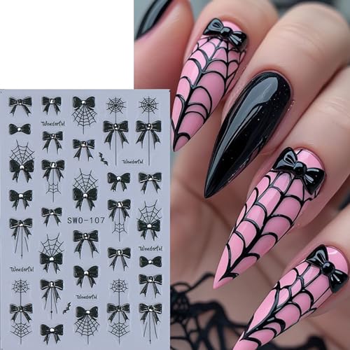 Halloween Nail Art Stickers Set - Black Bow Blood Drops 3D Self-Adhesive Decals