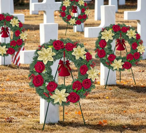 24 Inch Cemetery Wreath with Easel Stand for Graveside Sympathy Tribute Christmas