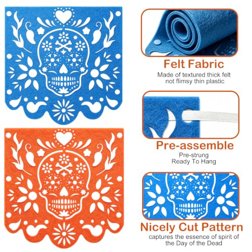 Dia De Los Muertos Decorations 4 Pack Felt Papel Picado Banners - Colorful 40 Feet