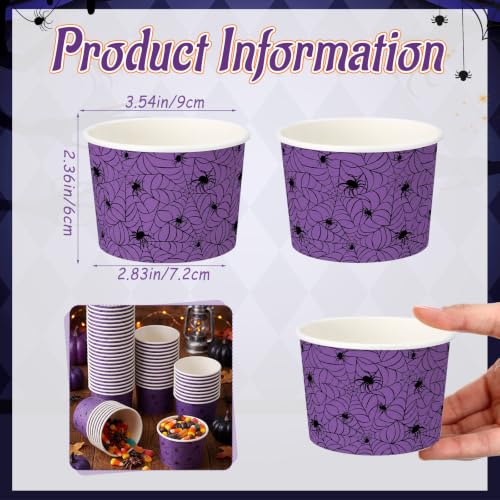 Purple Halloween Spider Web Snack Cups, 9 oz Disposable Paper Cups - 60 Pack