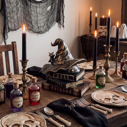 Halloween Witch Spellbook Decor with Wizard Hat - Spooky Tabletop Decor