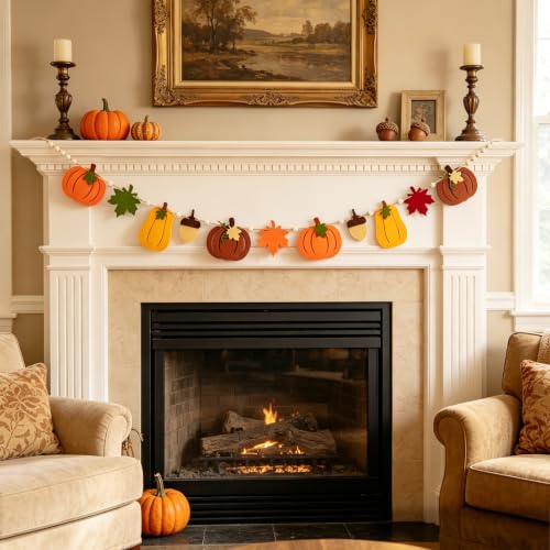 Pumpkin Fall Garland with Leaves & Acorns - 1pc Halloween & Thanksgiving Decor