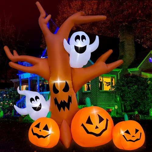 8 Ft Halloween Inflatable Dead Tree with Ghosts and Pumpkins Outdoor Decor
