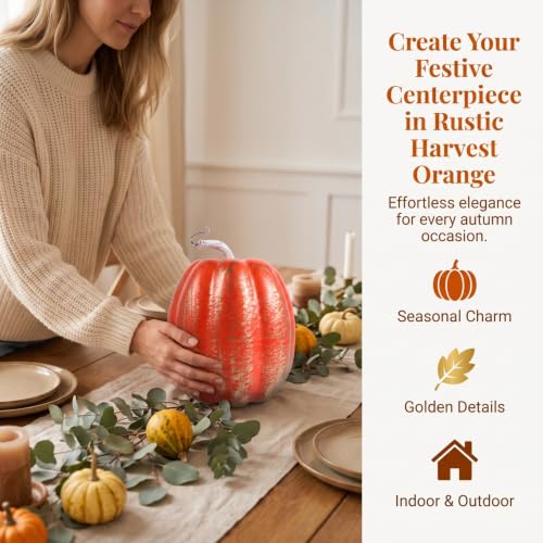 Artificial Harvest Pumpkin Decor with Gold Accents - Fall Table Centerpiece