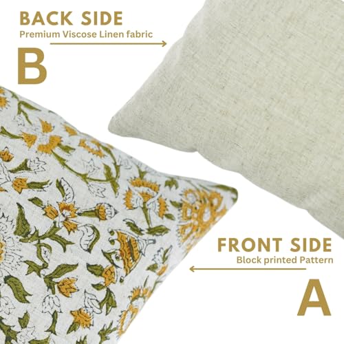 20x12 Inch Handmade Block Print Viscose Linen Throw Pillow Cover Yellow