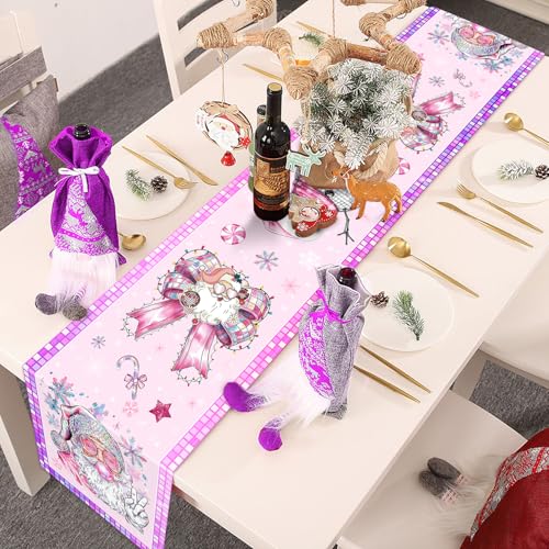 Disco Ball Christmas Table Runner - Santa Claus Bow Holiday Decor