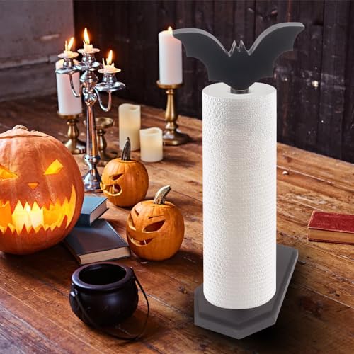 Gothic Bat Paper Towel Holder with Coffin Base - Halloween Kitchen Decor