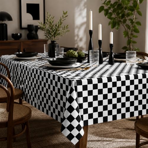 Checkered Tablecloth 60x84 Inch Black and White Race Car Party Cover