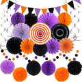 Purple Halloween Party Decorations Kit - Paper Fans Pom Poms Banner & More