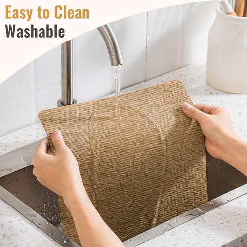 Faux Leather Placemats Set of 6 - Waterproof & Easy-Clean Table Mats, 17.8x11.8 inches, Yellow