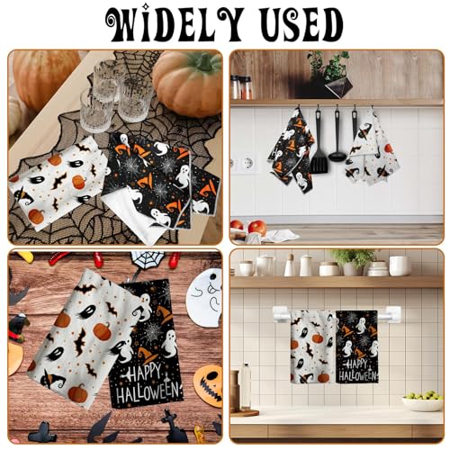 Halloween Kitchen Towels 2 Pack Ghost Pumpkin Hand Dish Drying Cloths - 18x26 Inches - Festive Decor & Absorbent Microfiber