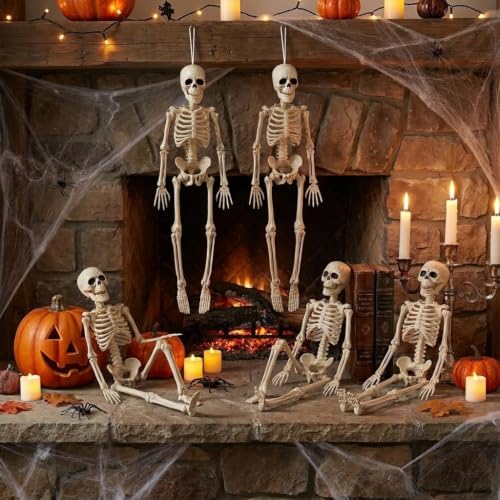 Halloween Hanging Skeletons Set of 2 - 16 Inch Spooky Decor - Variation 2