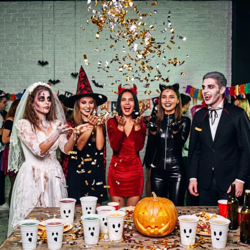Halloween Ghost Face Plastic Cups 16oz Disposable Party Drinkware - 60 Pcs Variation of Ghost Face