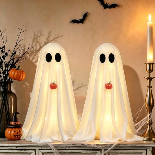Halloween Ghost Decorations with Pumpkins – Battery-Operated LED Spooky Yard Decor